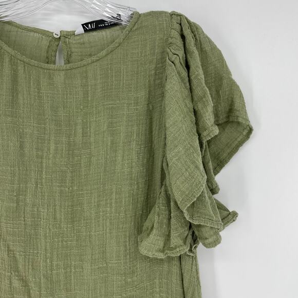 Zara Ruffle Sleeve Green Mini Dress Small - Picture 4 of 7
